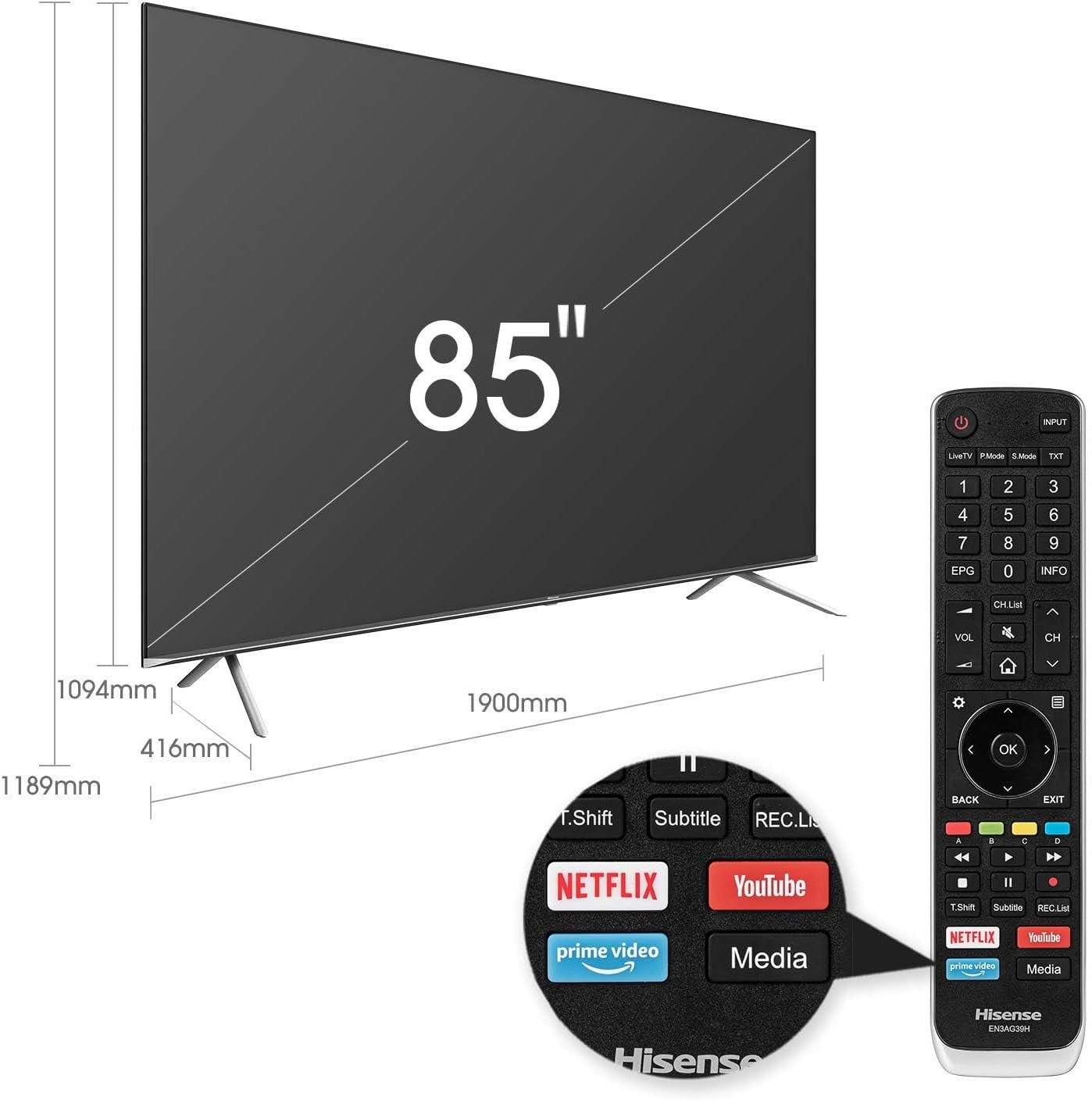 Hisense 85 Inch 4K Ultra HD TV Full Smart VIDAA Black Model 85A7500WF | 1 Year Warranty - Image 2