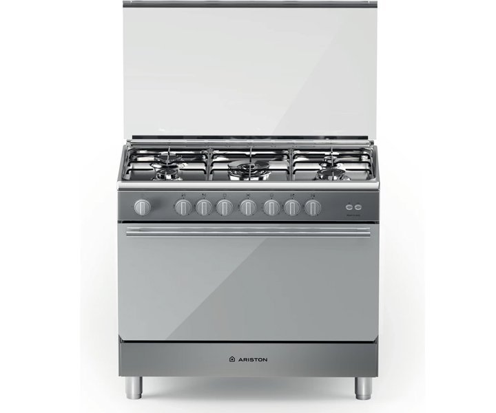 Ariston 90x60cm Freestanding Gas Cooking, 5 Burners, Automatic Ignition, Enameled Pan Support, Stainless Steel Model - BAM951EGSM | 1 Year Full Warranty