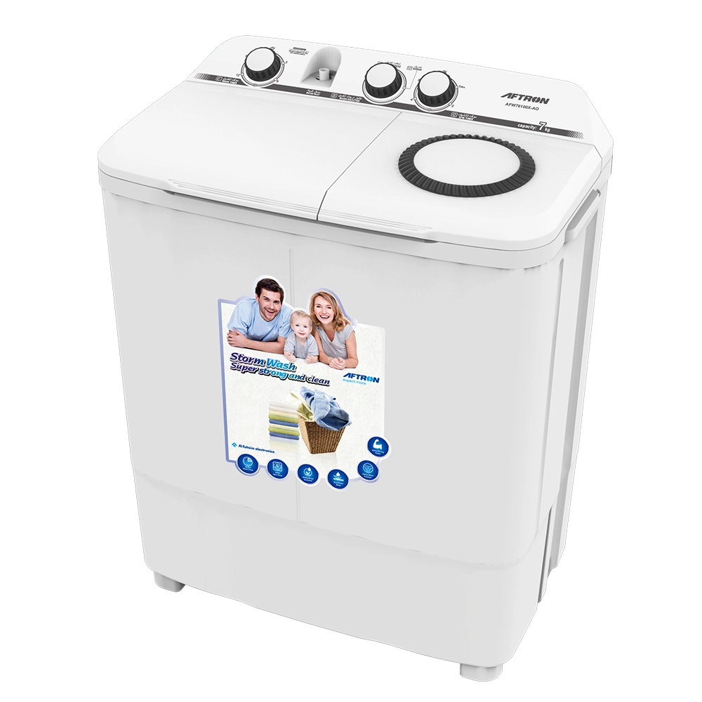 Aftron 7 Kg Twin Tub Semi Automatic Washing Machine Color White Model - AFW76100X - 1 Year Brand Warranty.