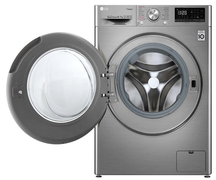 LG 10.5 Kg Washer 7 Kg Dryer Front Load, Fully Automatic 1400 RPM, AI DD Steam+ Bigger Color Silver Model - F4V5RGP2T - International Version. - Image 4