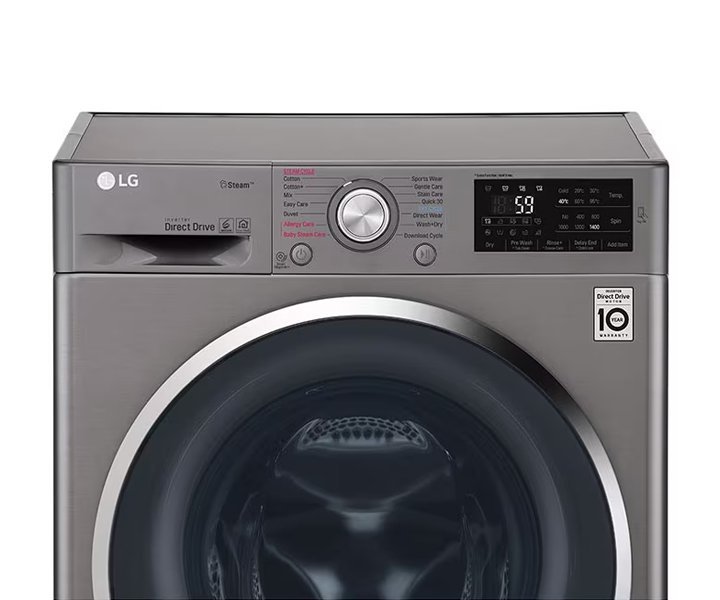 LG 8 Kg Front Load Washing Machine, Direct Drive Motor, 1400 RPM, Smart Diagnosis Color Silver Model - F4J5TNP7S - International Version. - Image 2