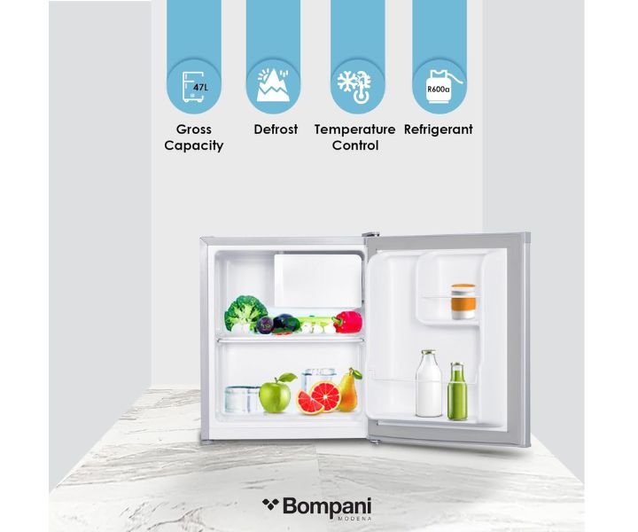 Bompani 64 Liters Mini Refrigerator Single Door Silver Model-BR64SLVR | 1 Year Full 5 Years Compressor Warranty. - Image 2