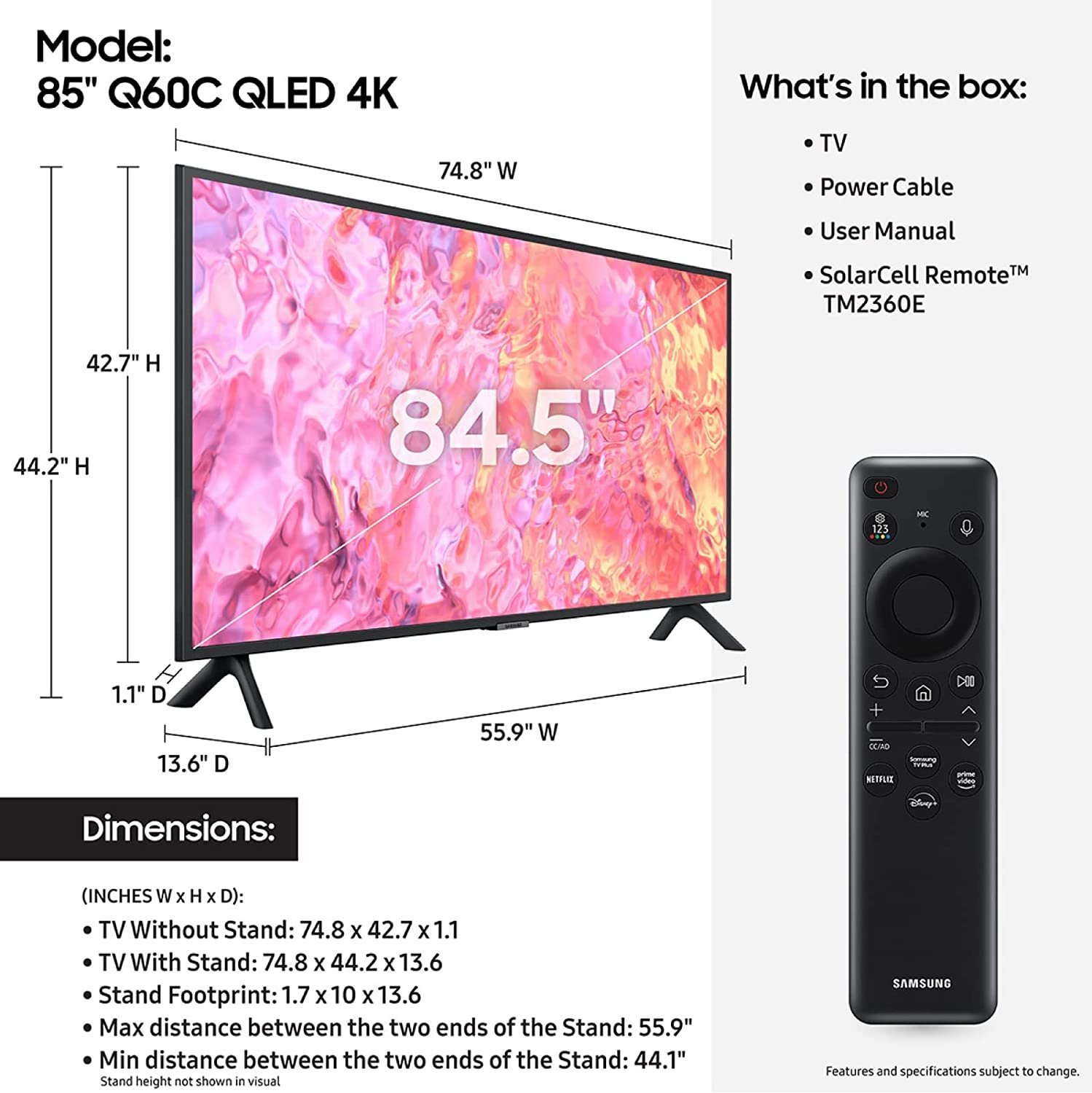 Samsung 85 Inch QLED 4K Smart TV Q60C Series Quantum HDR, Dual LED, Object Q-Symphony, Wifi Color Black Model - QA85Q60CAUXZN - 1 Year Warranty. - Image 6