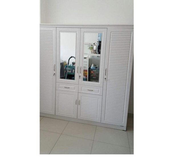 Modern 4-Door Wooden Wardrobe Cabinet With Cloth Hange And Mirror Color - White