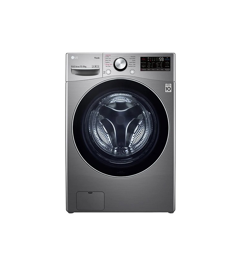 LG 15 Kg Washer 8 Kg Dryer Front Load AI DD™, Steam™, ThinQ™, 1400 RPM, Platinum Color Silver Model - F0L9DGP2S - International Version.