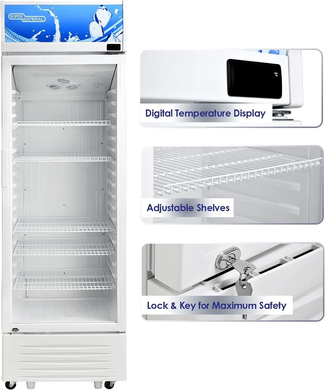 Super General 398 Liter Single Door Showcase Chiller Upright Beverage Showcase Energy Saving Low Noise Color White Model - SGSC398 - 1 Year Full 5 Year Compressor Warranty. - Image 2