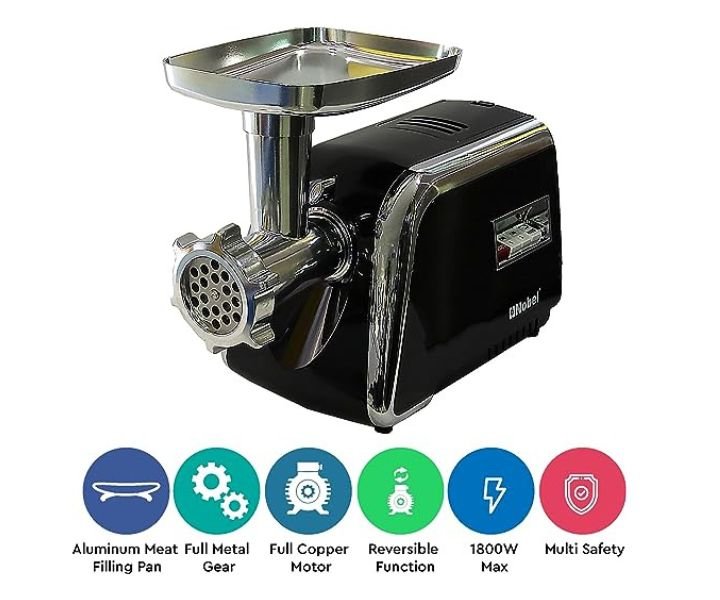 Nobel Meat Grinder Full Metal Gear 2 Speed Plus Reverse Function With Copper Motor Black Model-NMG2500 | 1 Year Warranty. - Image 2