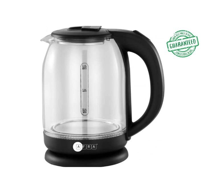 AFRA Japan 1.8 Liters Electric Kettle Glass Black/Silver Model AF-1820KTGL | 1 Year Full Warranty