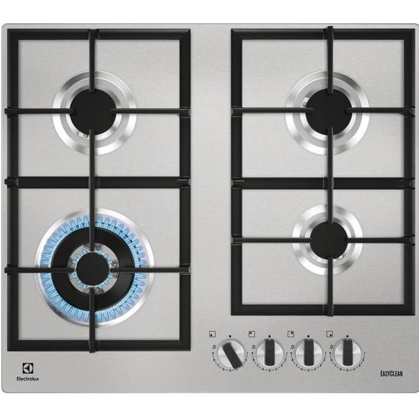 Electrolux 4 Burner Built In Gas Hob Stainless Steel Cast Iron Pan Supports Model - KGU64361Z | 1 year warranty