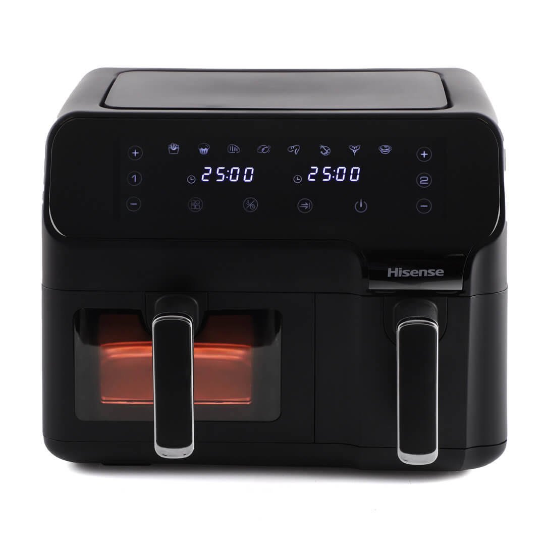 Hisense 9L Dual Basket Air Fryer 360° Circulation LED Display Dual Cooking Zone Black Model H09AFBK2S5 - International Version
