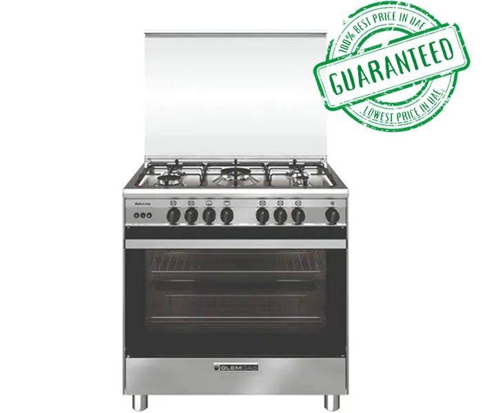 Glemgas 5 Burners Gas Cooker Full Safety Heavy Duty With Fan 90 x 60 cm Color Silver Model - SE9612GIFS - 1 Year Full Warranty.