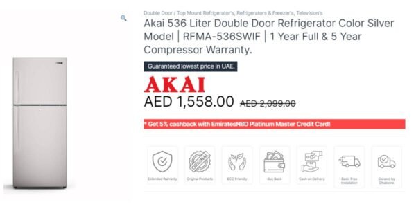 Akai 536 Liter Double Door Refrigerator