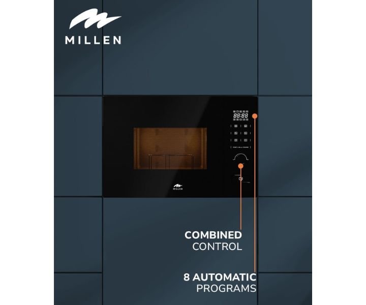 MILLEN 20 Liter Built In Microwave Oven 38 cm 8 Automatic Programs with Glass Finish Black Model-MBW 381 BL | 3 Years Brand Warranty - Image 2