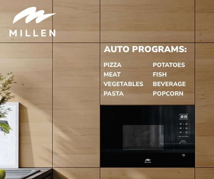 MILLEN 20 Liter Built In Microwave Oven 38 cm 8 Automatic Programs with Glass Finish Black Model-MBW 381 BL | 3 Years Brand Warranty - Image 3
