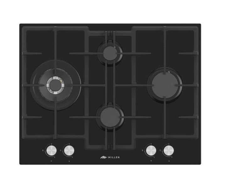 MILLEN Built in Gas Hob 65 cm 4-Burner (Sabaf) With Glass Surface Black Model-MGHG 6503 BL | 3 Years Brand Warranty.