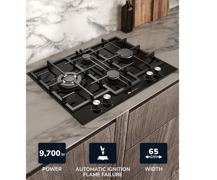 MILLEN Built in Gas Hob 65 cm 4-Burner (Sabaf) With Glass Surface Black Model-MGHG 6503 BL | 3 Years Brand Warranty. - Image 3