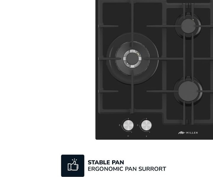 MILLEN Built in Gas Hob 65 cm 4-Burner (Sabaf) With Glass Surface Black Model-MGHG 6503 BL | 3 Years Brand Warranty. - Image 4