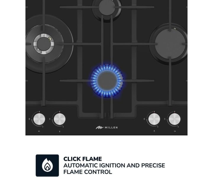 MILLEN Built in Gas Hob 65 cm 4-Burner (Sabaf) With Glass Surface Black Model-MGHG 6503 BL | 3 Years Brand Warranty. - Image 6
