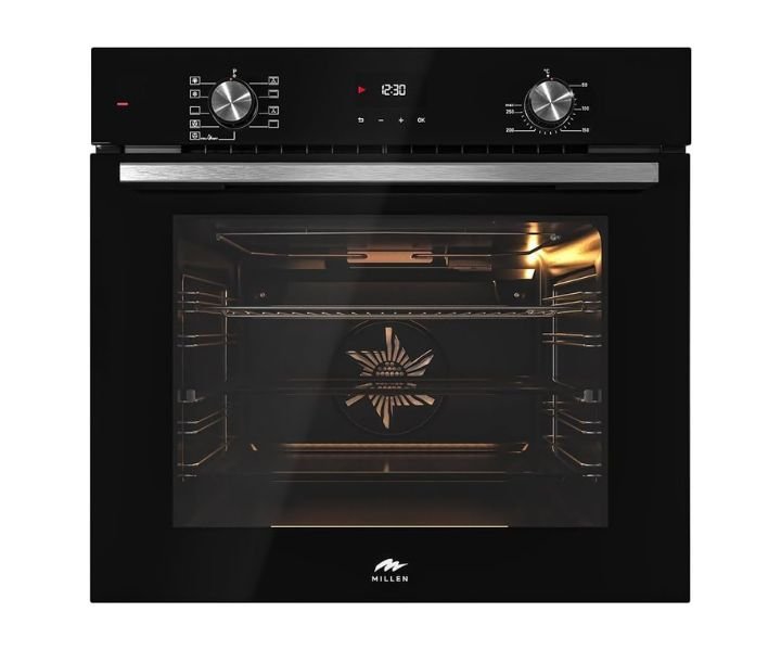 MILLEN 78 Liter Built In Electric Oven 60 cm 9 Cooking Modes with Double Glass Door (SCHOTT) Black and Stainless-steel Model-MEO 6003 BL | 3 Years Brand Warranty