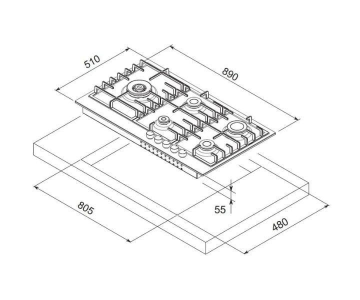 La Modano Built In Gas Hob 90 cm With Knob Control 5 Burners Silver Model-LMBH903GS | 1 Year Warranty. - Image 2