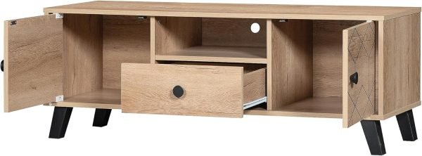 Modern Multifunctional TV Table Stand with 1 Drawers and Tow Doors Storage Shelves